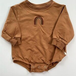 Brown Baby Onesie Bubble Romper with Rainbow Embroidery